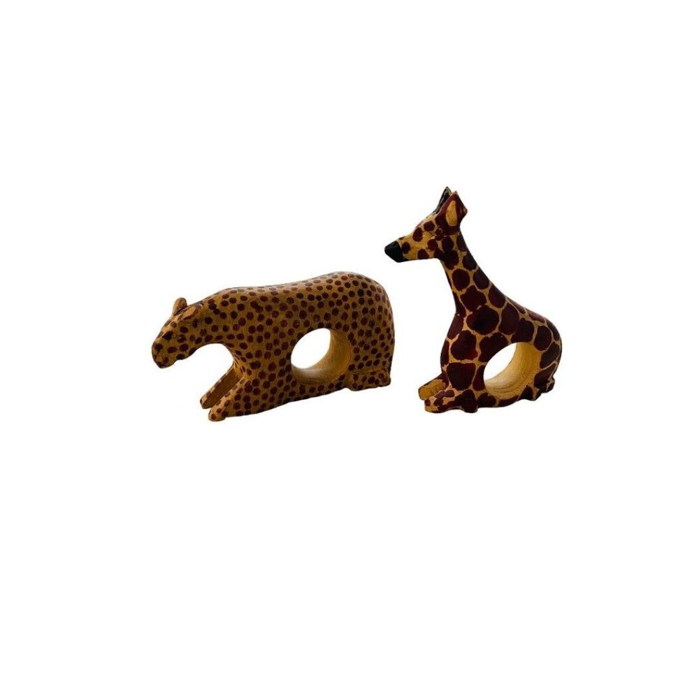 Napkin Rings Holder Wooden Safari Theme Giraffe Leopard Free Standing